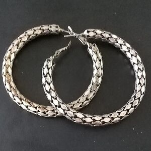 Silver-Tone Textured Hoop Earrings - Women Jewelry